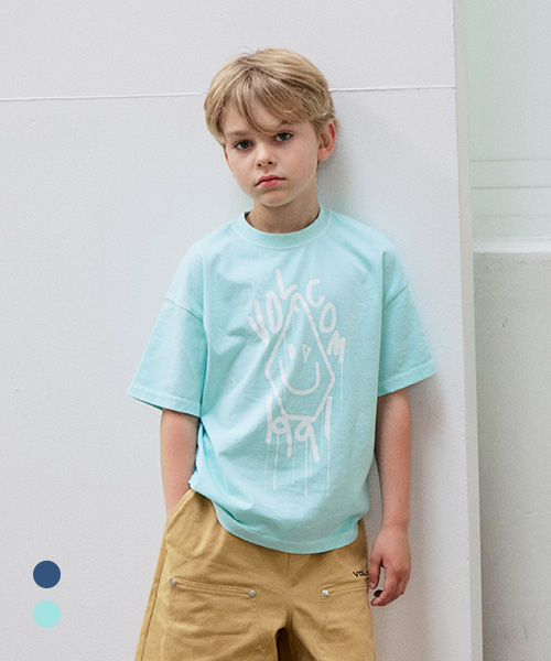 [볼컴키즈] 멜팅로고 다잉 라운드 티셔츠 D5M001_민트 120